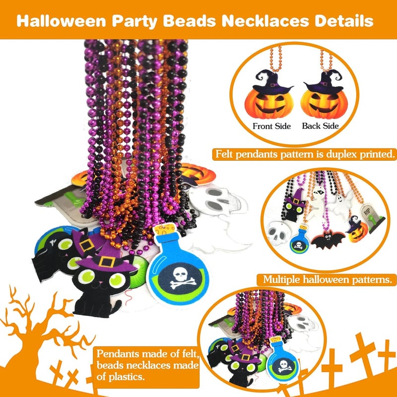 Becfupo 18Pcs Halloween Bead Necklaces, Purple Orange Black Beaded Necklaces With Pumpkin Ghost Pendants For Halloween Party Favors, Halloween Trick or Treat Costume - Image 3